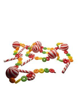 Christmas-Themed Peppermint Candy Style Garland 6 Ft Multicolor Bead Accents For